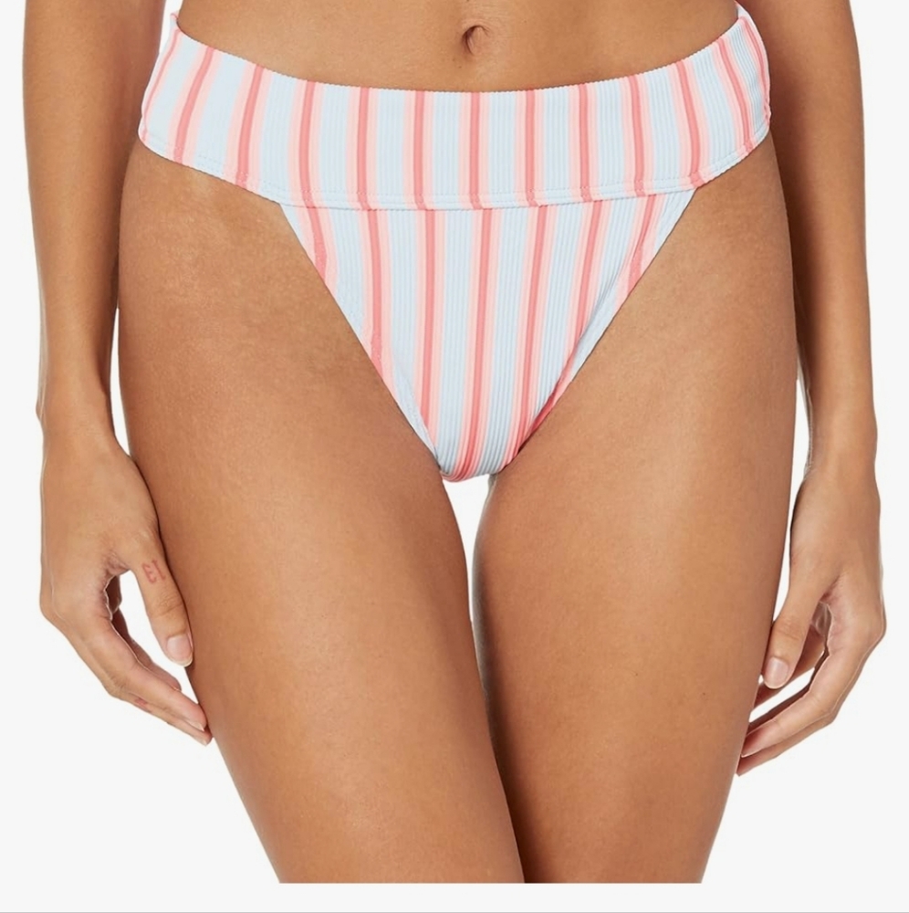Billabong Striped Bikini Bottom - Pink and White